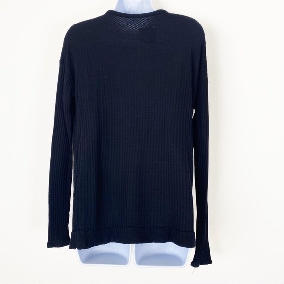 CHASER Black Waffle Knit Lightweight Long Sleeve Shirt Semi Sheer Medium - Picture 3 of 5